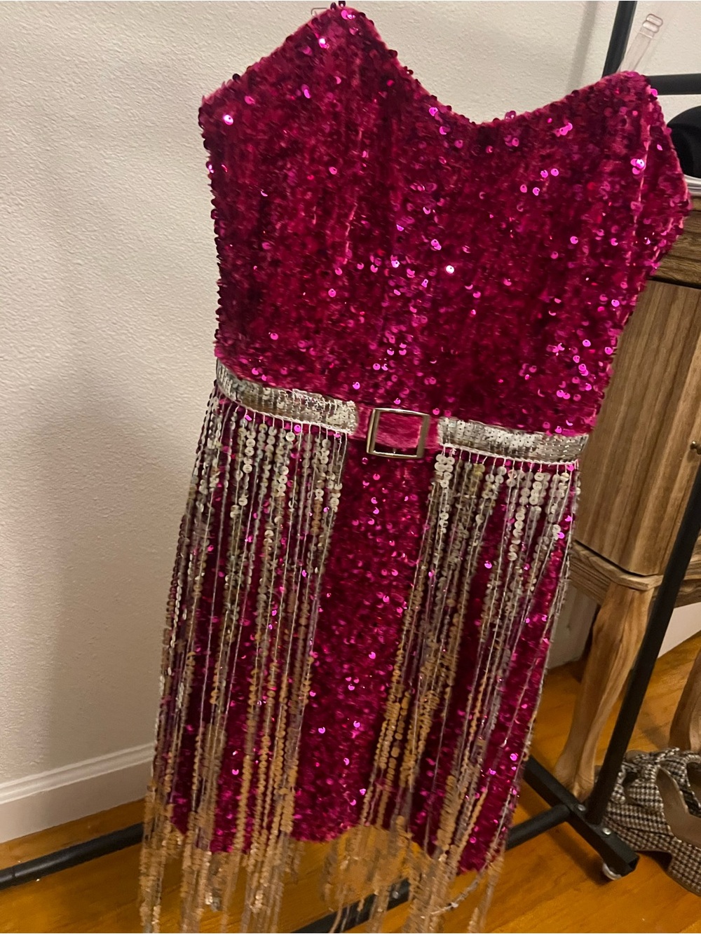 Sz S Hot Pink Sequin Fringe Party Dress